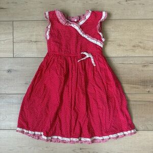 Blueberi Boulevard Girls Red & White Polka A Dot Dress Floral Trim Size 6x
